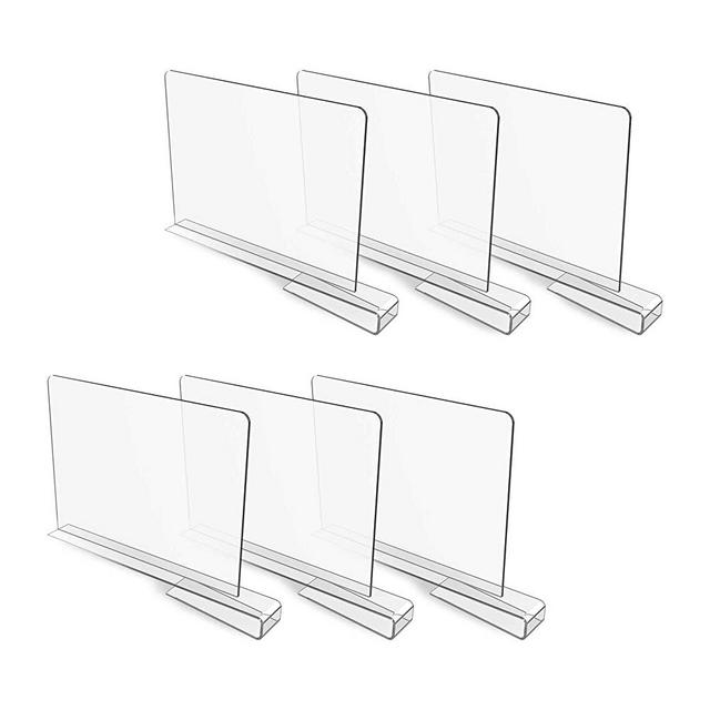 SIMPEOPLE 6 PCS Clear Acrylic Closet Shelf Divider Separator for Storage and Organization, Clothing Organizer Perfect for Bedroom Shelving Organization and Kitchen Cabinet Shelf Storage