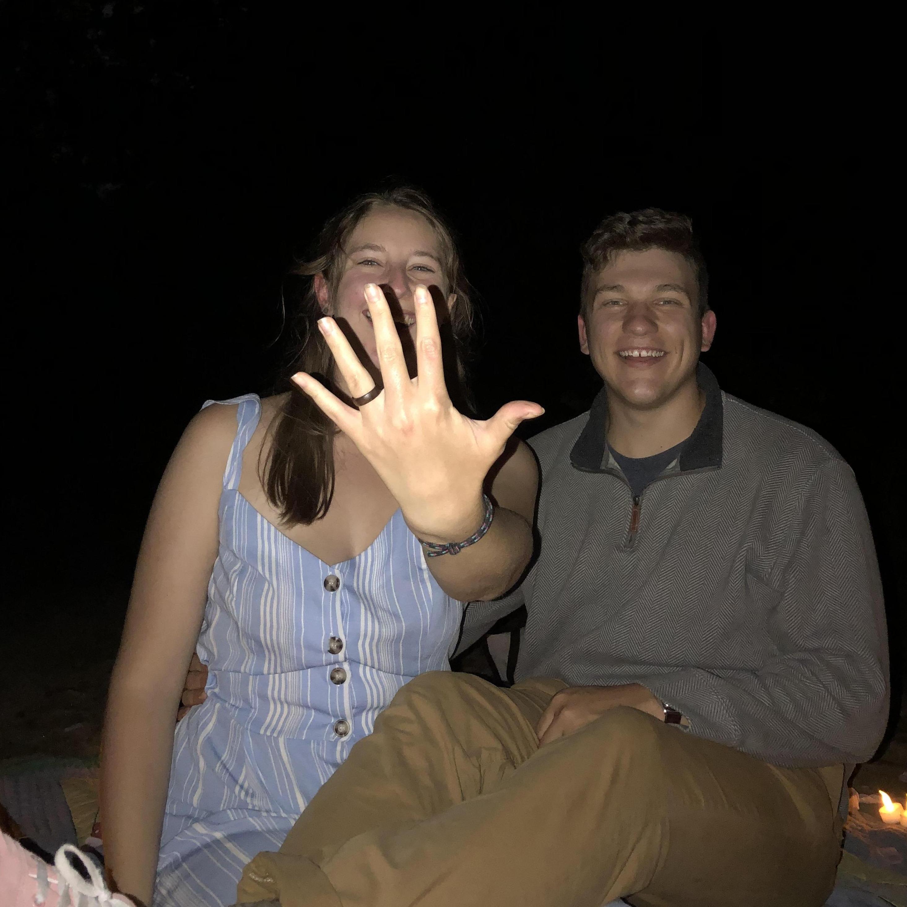 Jeremy proposed next to a creek off the path they walked on for their first date, right next to the abandoned buildings that they laid on and listened to music four years earlier, Sep 2020