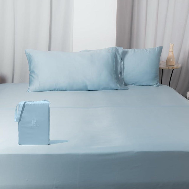 ArthCrafted 100% Austrian Eucalyptus King Bed Sheets, 18 Inch Deep Pocket King Size Sheets, Cooling Sheets with Elastic Corner Straps, Eucalyptus Silk Tencel Lyocell (Sterling Blue, 4PC King)