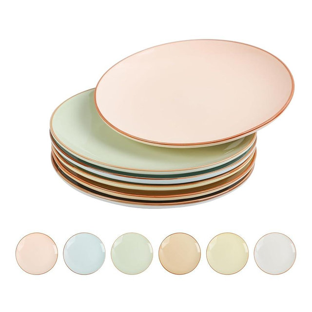 Dessert Plate Set of 6-8 Inch Colorful Ceramic Plates for Appetizer, Salad, Lunch - Modern Serving Dishes - Microwave, Oven and Dishwasher Safe - Assorted Candy Hue