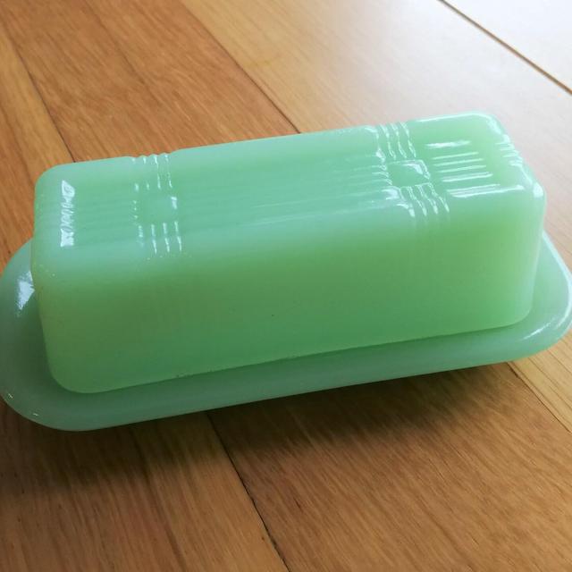 Jadeite green glass butter dish perfect...