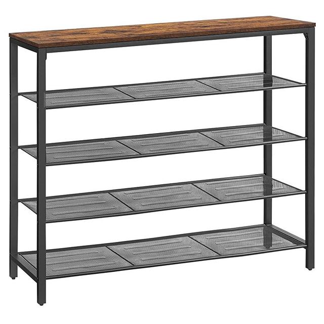 VASAGLE INDESTIC Shoe Rack, Shoe Organizer for Closet with 4 Mesh Shelves and Large Top for Bags, Entryway Hallway Shoe Shelf, Steel Frame, Industrial, Rustic Brown and Black ULBS205B01