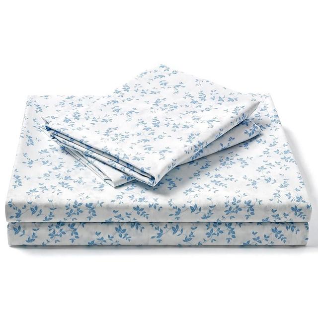 FreshCulture Floral Bed Sheets - Ultra Soft King Size Sheets Set - Brushed Microfiber Blue Floral Sheets - Deep Pockets - Easy Care - Hotel Luxury 4 Piece Flower Printed Sheets King, Lille