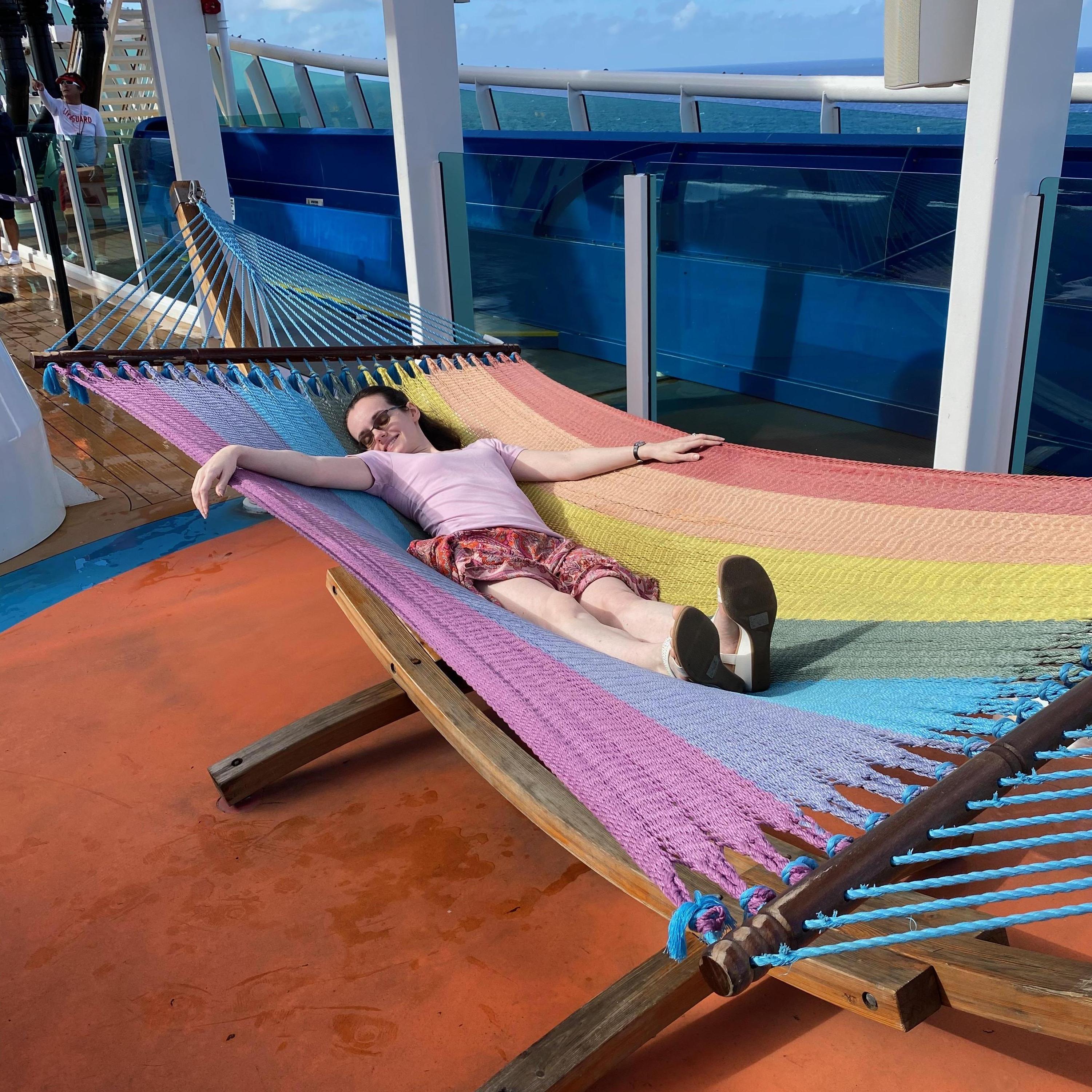 Relaxing hard during our Bahamas cruise