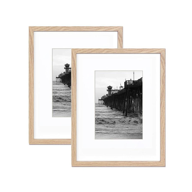 TKYGU 11x14 Natural Picture Frame with mat 8x10 set of 2, Minimalist 11x14 Poster Frame tempered glass 11x14Modern Style Wood Composite frames for Wall Art Photo and Prints for Home Decor best gift