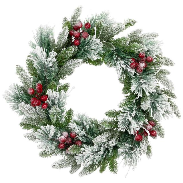 Northlight Flocked Calloway Fir with Berries Artificial Christmas Wreath - 24" - Unlit