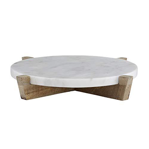 SB Design Studio F2834 Table Sugar Round Marble Tray with Mango Wood Stand, 11-Inches, Natural