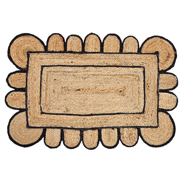 KLAVATE Scalloped Multi Border Decor Braided Jute Collection Classic Quality Made Natural Hand Woven Area Rug (2x3, Black)