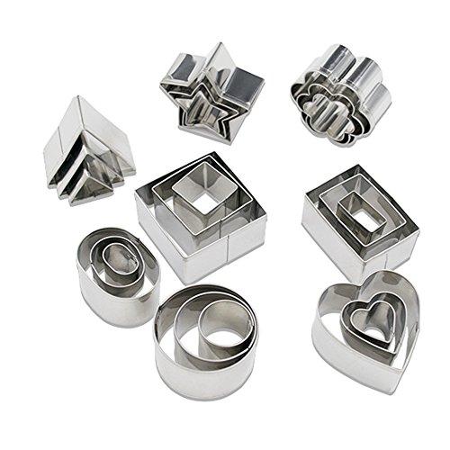 Homy Feel Mini Geometric Shaped Cookie Biscuit Cutter Set 24 Rectangle Square Heart Triangle Round Tiny Circle Baking Stainless Steel Metal Molds