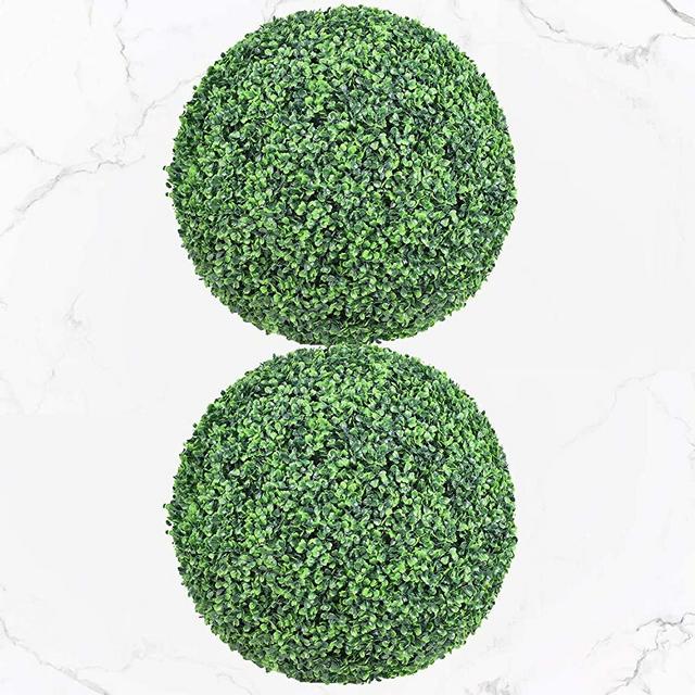 Funland 19.7 Inch Round Faux Boxwood Ball 2 Piece UV-Protected Artificial Topiary Plant Ball with 4-Layer Leaves, Garden Planter Filler Orb Home Decor for Outdoor, Indoor