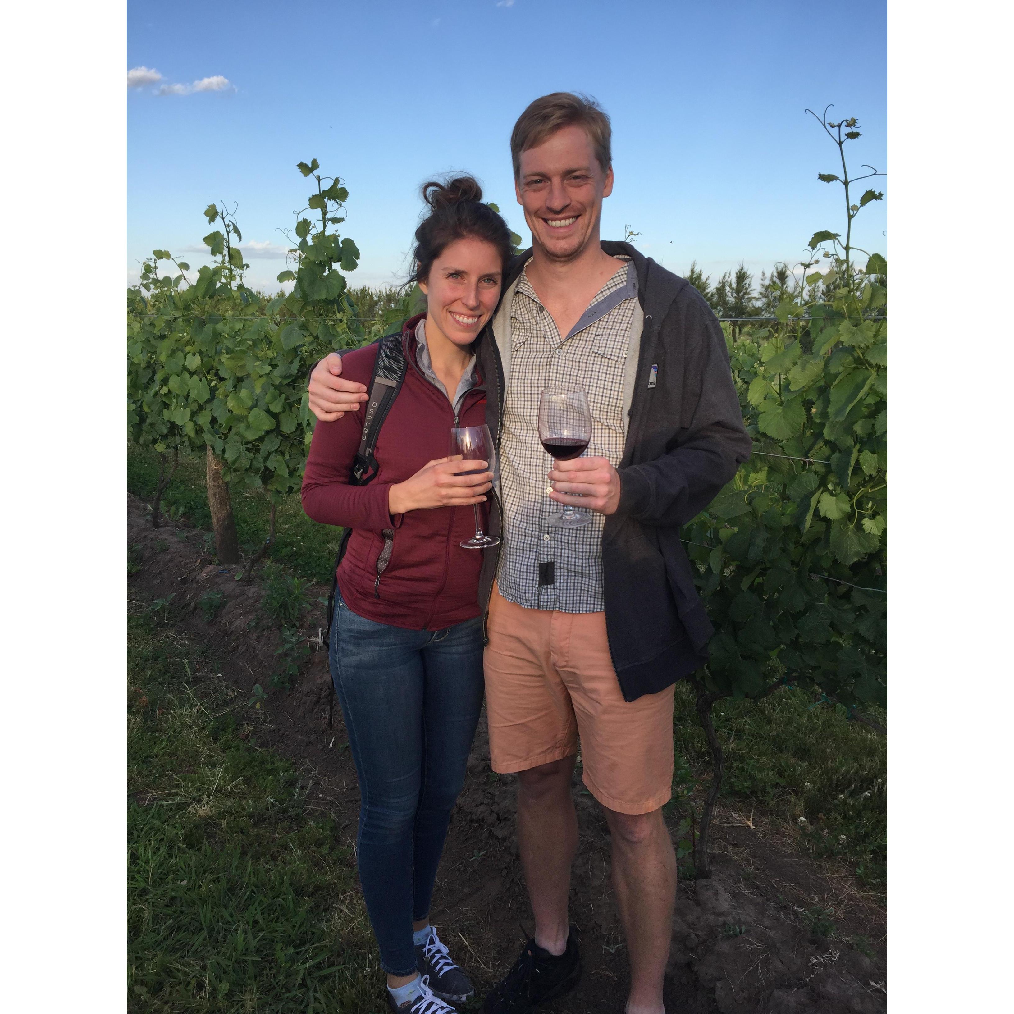 Eric trying to keep up with Lisa at a wine tasting in the vineyards of Argentina