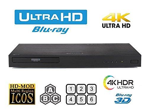 LG UHD 4K Region Free Blu Ray Disc DVD Player - PAL NTSC Ultra HD - USB - 100-240V 50/60Hz for World-Wide Use & 6 Feet Multi System 4K HDMI Cable
