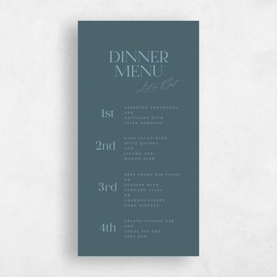 Deep Blue Spruce Wedding Menu - Menton Portrait