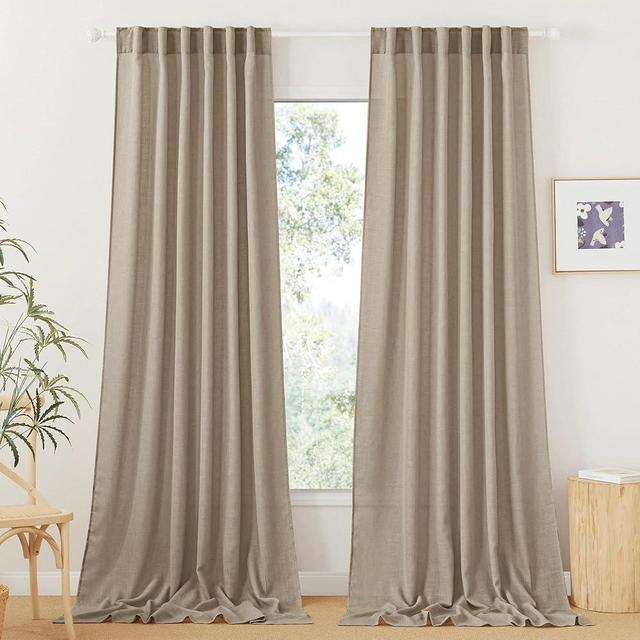 RYB HOME Linen Sheer Curtains for Living Room, Boho Classic Linen Blend Elegant Light Filtering Privacy Protected Panels Ceiling Curtains for Bedroom Gym Room, Khaki, 52" W x 108" L, 2 Panels