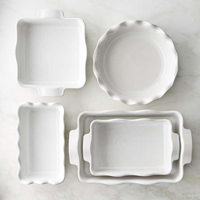 Emile Henry Ultimate 5-Piece Ruffled Bakeware Set, White