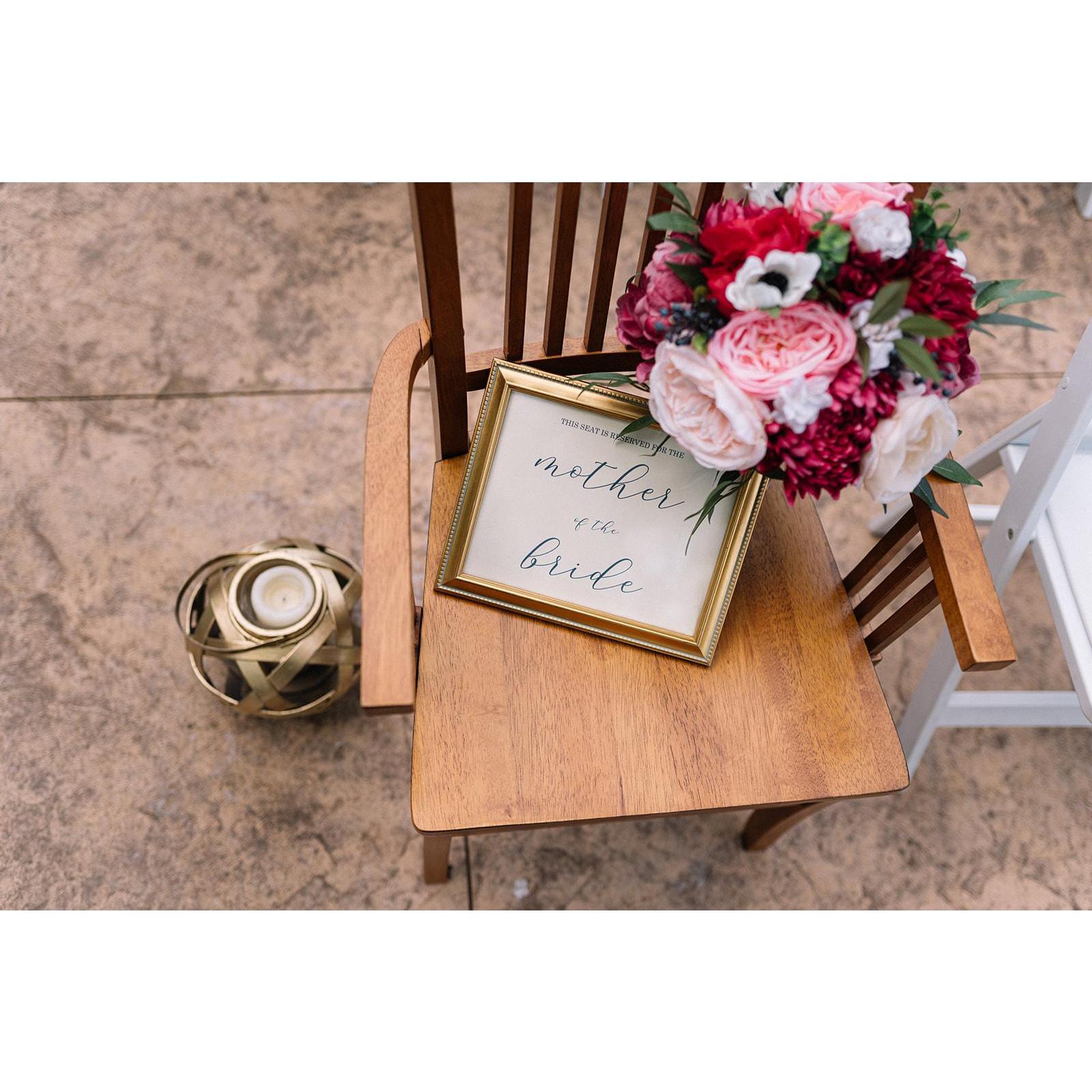 A seat reserved for the Mother of the Bride.