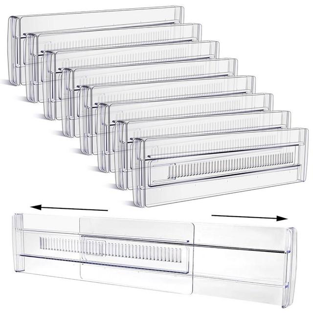 Drawer Dividers, 8 Pack Adjustable Drawer Organizers 3.2" High Expandable from 11.3-20" Clear Expandable Dresser Organizer for Clothes Kitchen Utensils Cutlery Drawer Organizers Set