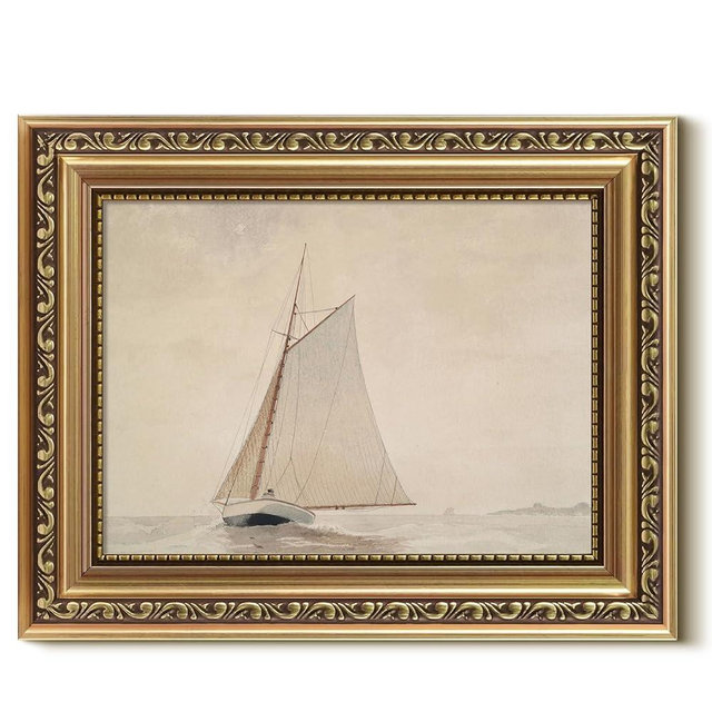 VIYYIEA Gold Framed Wall Art, White Sailboat Canvas Print Home Decor Vintage Art Painting Picture Bathroom Wall Decor, Sketch Artwork for Living Room Bedroom Kitchen Office - 10L x 8W