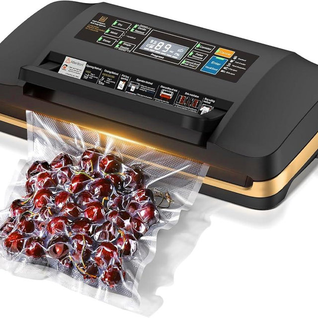 Vacuum Sealer Machine, Updated Powerful 95KPa Commercial Food Saver with Double Seal for 2X Strength, Built-in Cutter, Bags Storage & Easy-Lock Handle, Includes Free Bags (1 Roll + 10 Pre-cut) Black