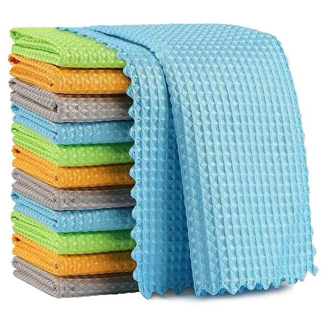 AIDEA Microfiber Glass Cleaning Cloth 12PK, Lint Free Cloth Polishing Cleaning Rags, Stainless Steel Wipes, Kitchen Dishcloths, Microfiber Towels for Car Detailing, Window, Home, 11×11"