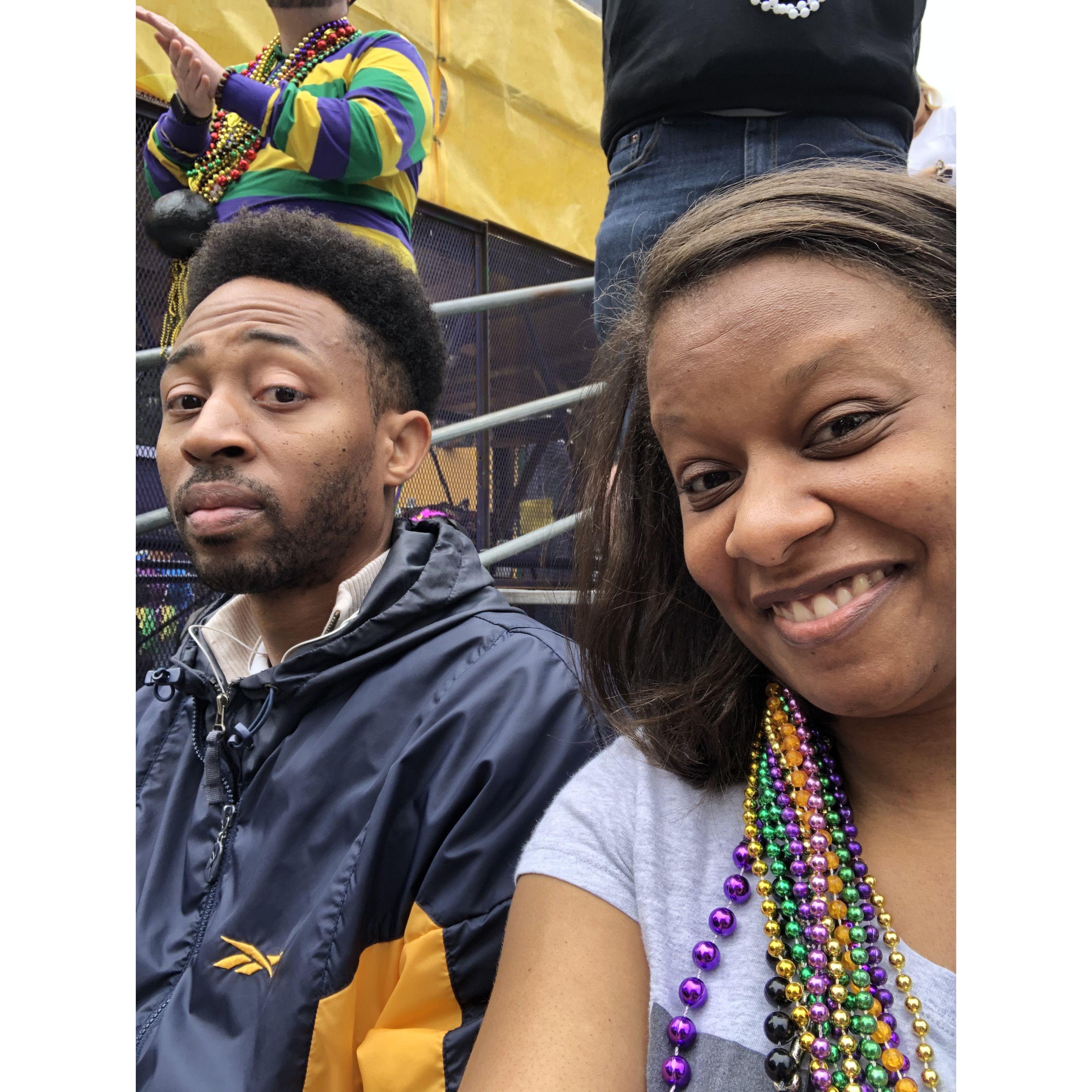 Our first Mardi Gras! Lol can you tell who had the most fun?!? Circa 2020