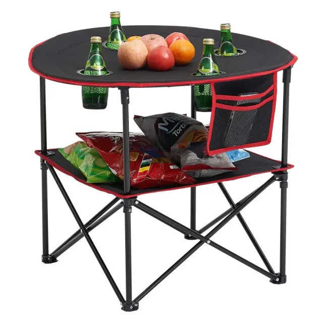 VEVOR Folding Camping Table, Portable Outdoor Lightweight Picnic Table, 600D Oxford Fabric Waterproof Canvas Travel Beach Tables, Black