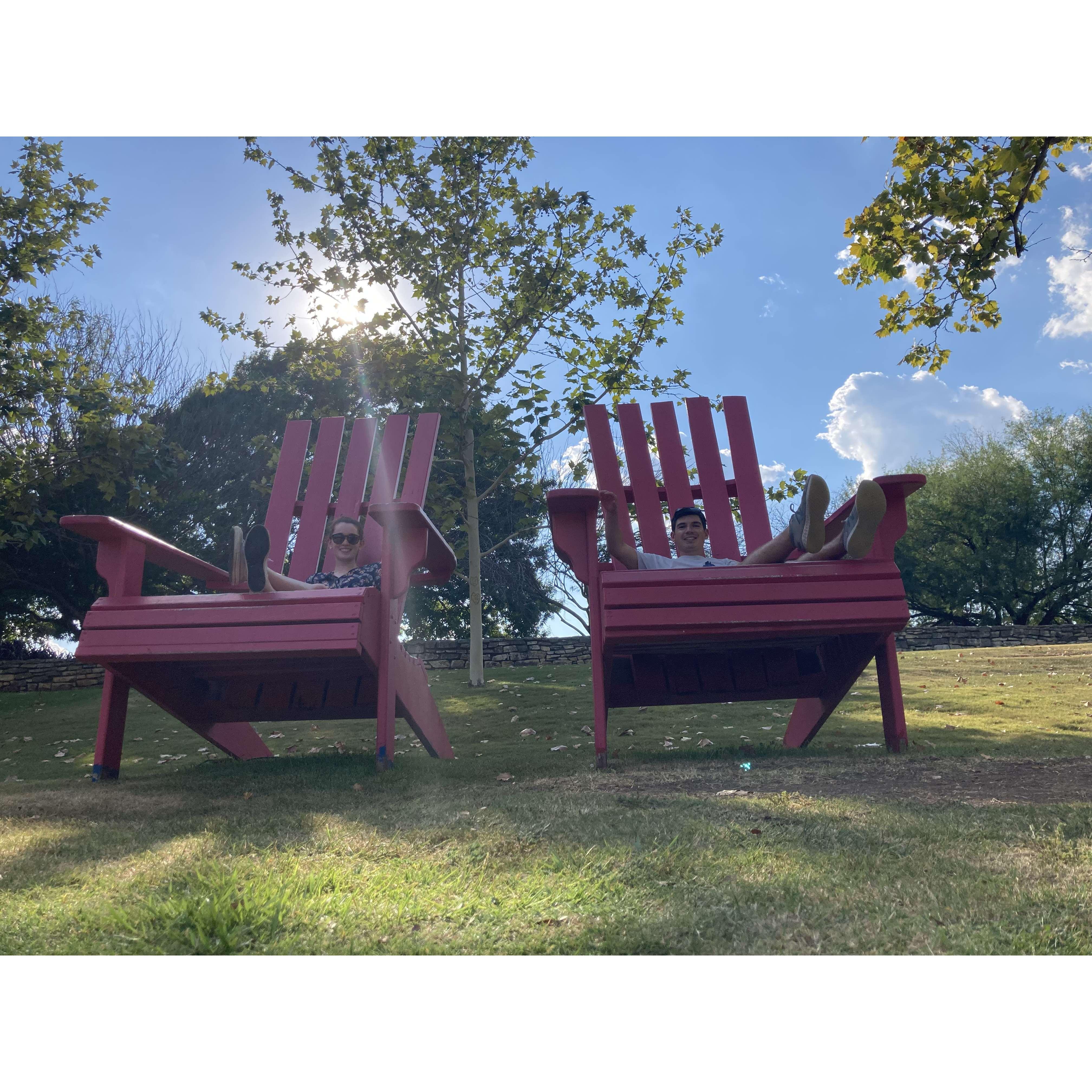 September 2021: Big chairs spotted at San Antonio Botanical Garden...We have a thing for visiting any and all botanical gardens where ever we are so we had to visit San Antonio's!