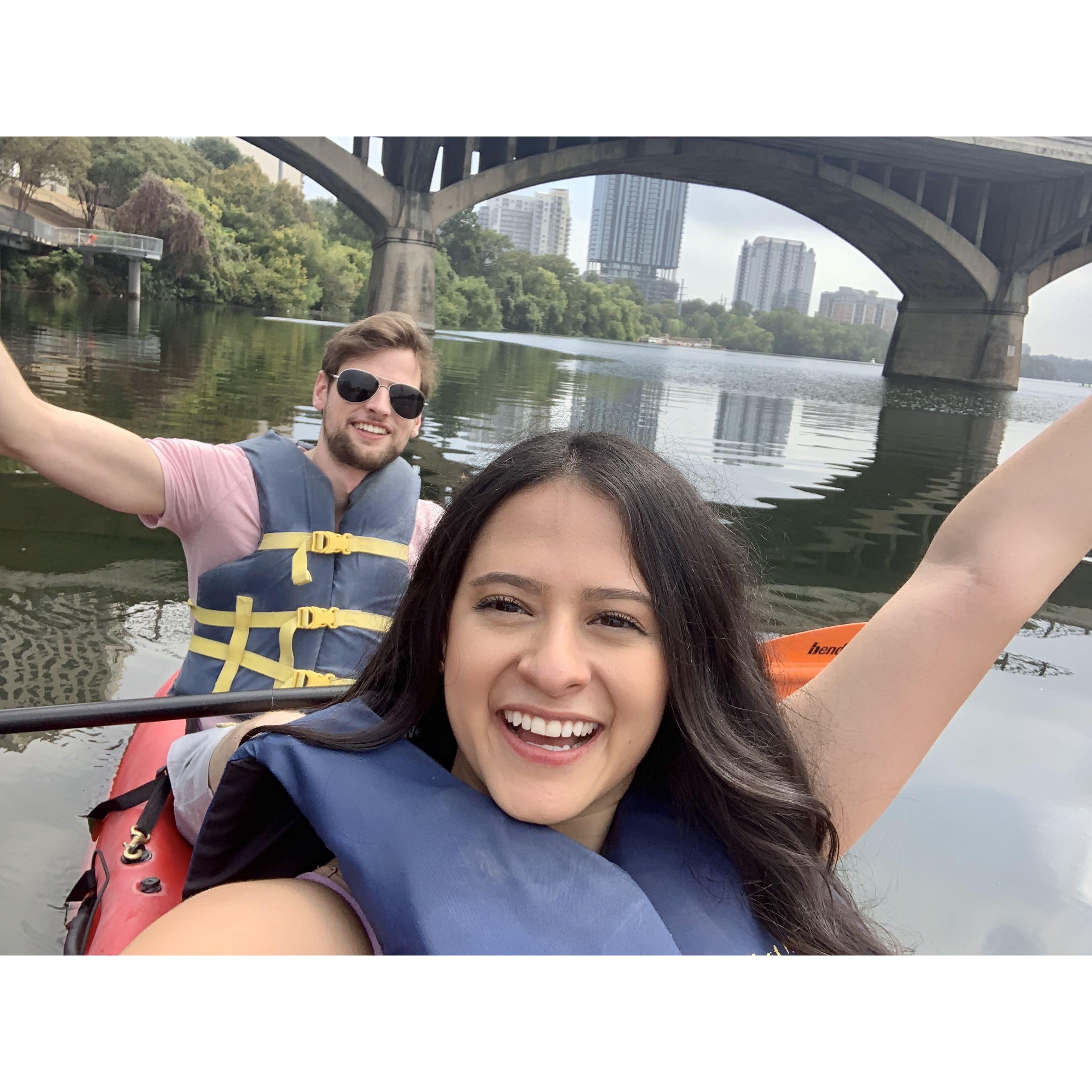 Kayaking on our first trip together on Lady Bird Lake in Austin, TX