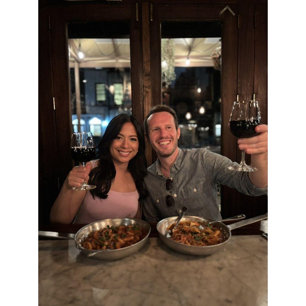 Eating our favorite meal at our favorite place - Cavatelli di Grano Integralecon Ragu D`Agnello at Vite Vinosteria in Astoria, NY.