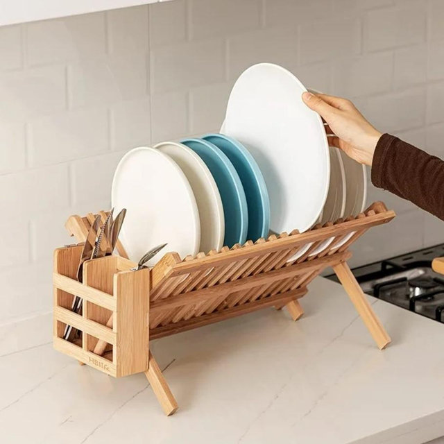 HBlife Bamboo Folding Dish Drying Rack