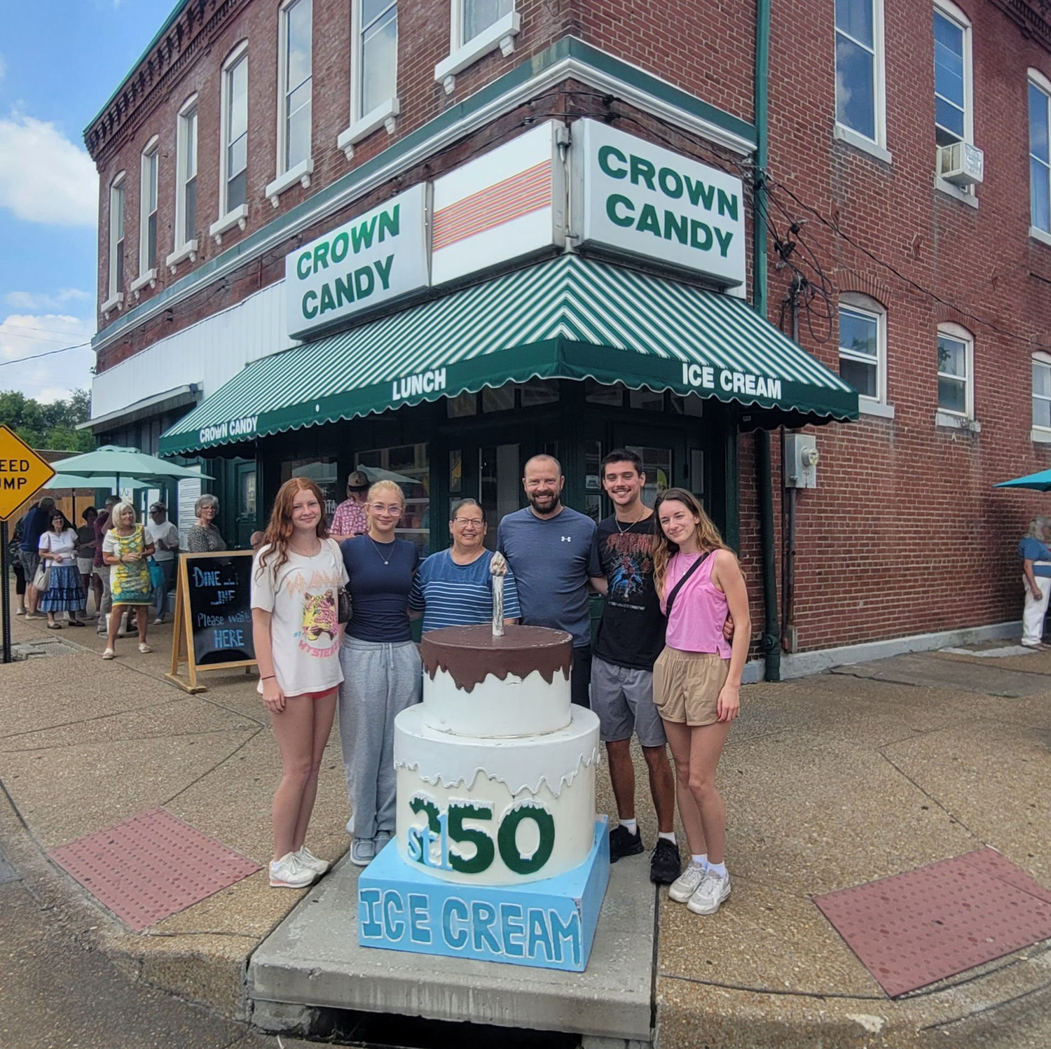 Aislynn, Bevin, Connie, Uncle Derick, Ethan, and Ashley at Crown Candy in St. Louis, MO