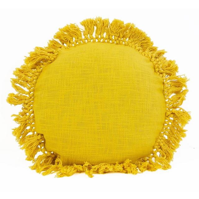18" Simone Cotton Fringe Trim Round Throw Pillow Gold - Décor Therapy