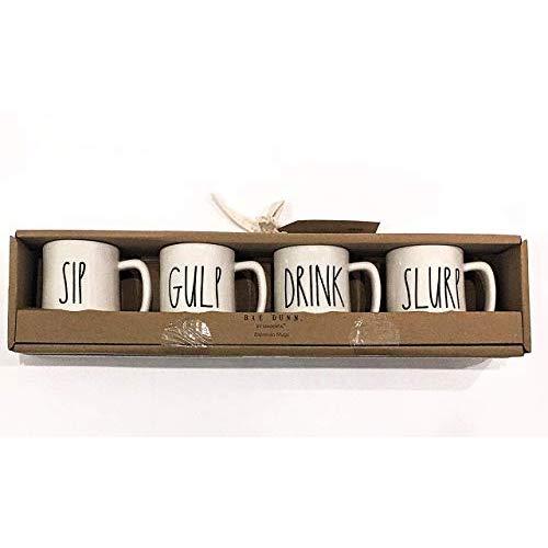Rae Dunn Magenta Set of 4 Espresso Mugs | SIP, GULP, DRINK, SLURP