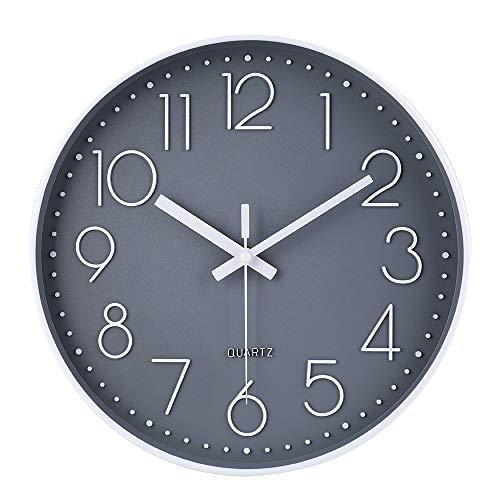 jomparis 12 Inch Non-Ticking Wall Clock Silent Battery Operated Round Wall Clock Modern Simple Style Decro Clock for Home/Office/School/Kitchen/Bedroom/Living Room (Gray)