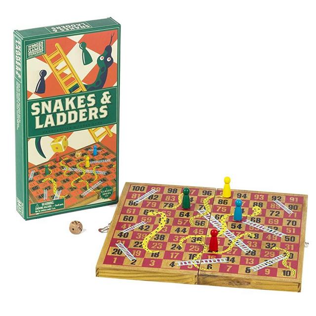 Professor Puzzle; Wooden Snakes & Ladders - Traditional / Classic Wooden Family Board Game Snakes and Ladders.