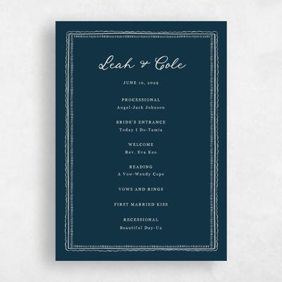Deepest Teal, Blue Wedding Program - Martinique