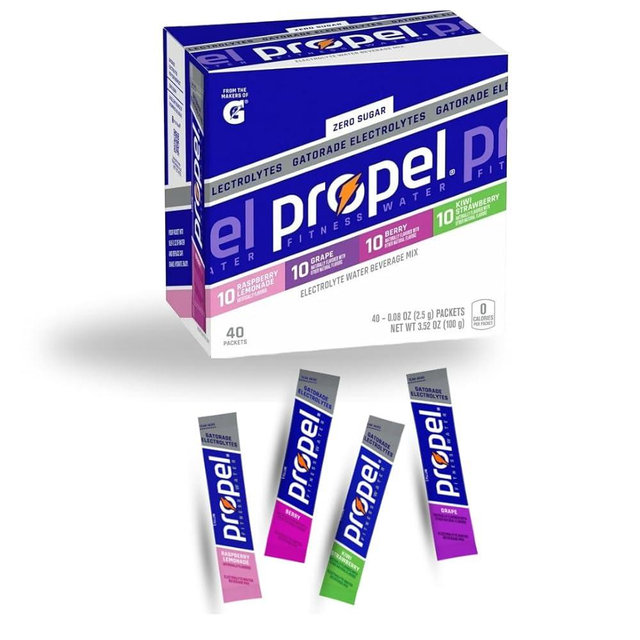 Generic Propel Powder Packets Electrolyte Hydration - Zero Sugar - Electrolyte Water Beverage Mix Powder Packets - Raspberry Lemonade, Grape, Berry, Kiwi Strawberrry - 40 pack | Zero Sugar