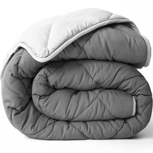 ViscoSoft Microfiber All Seasons Down Alternative Comforter - Cooling Breathable Premium Soft Reversible Microfiber Duvet Blanket, Light Gray/Dark Gray, Full