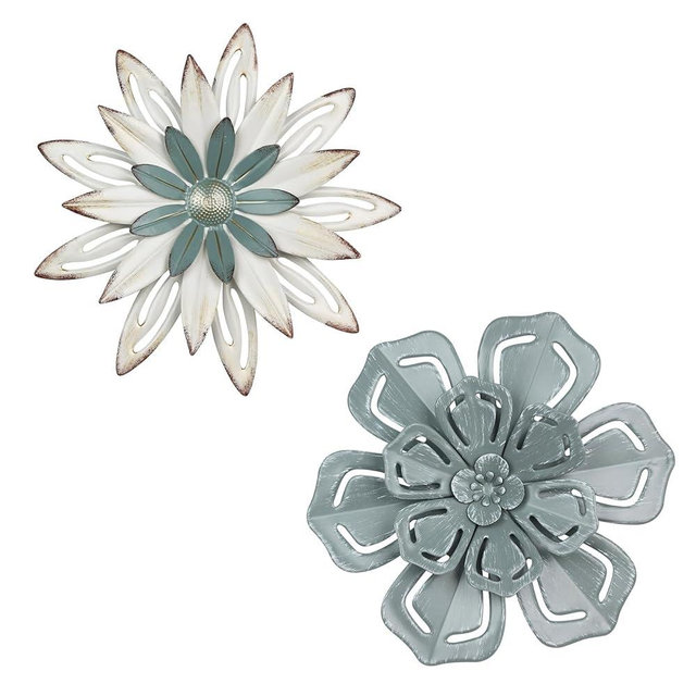 hogardeck Metal Flower Wall Decor, 2 PCS 11" Metal Farmhouse Wall Decor, Floral Metal Wall Art for Indoor Outdoor, Boho Wall Decor for Bathroom, Living Room, Kitchen, Bedroom, Porch, Garden, Yard