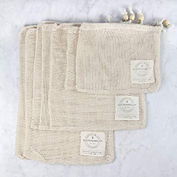 Organic Cotton Reusable Produce Bags - Set of 7