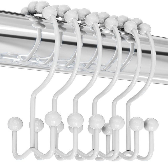 Utopia Bedding - Shower Curtain Hooks Rings, Rust-Resistant Metal Double Roller Glide Shower Hooks for Bathroom Shower Rods Curtains, Set of 12 - White