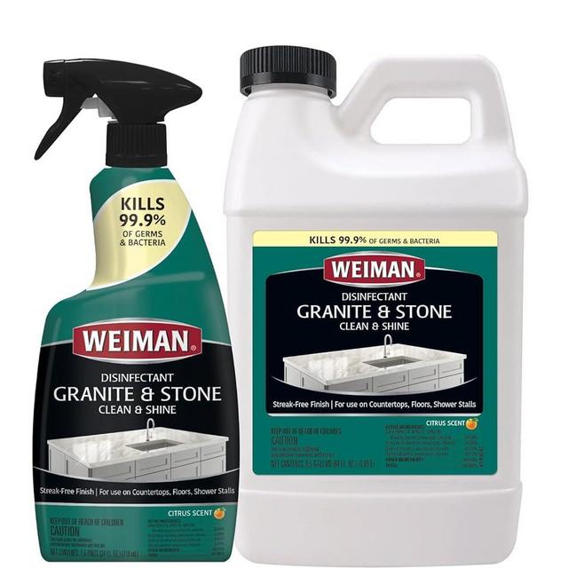 Weiman Disinfecting Granite Cleaner & Polish Value Pack - (1) 24 oz Spray Bottle, (1) 64 oz Refill