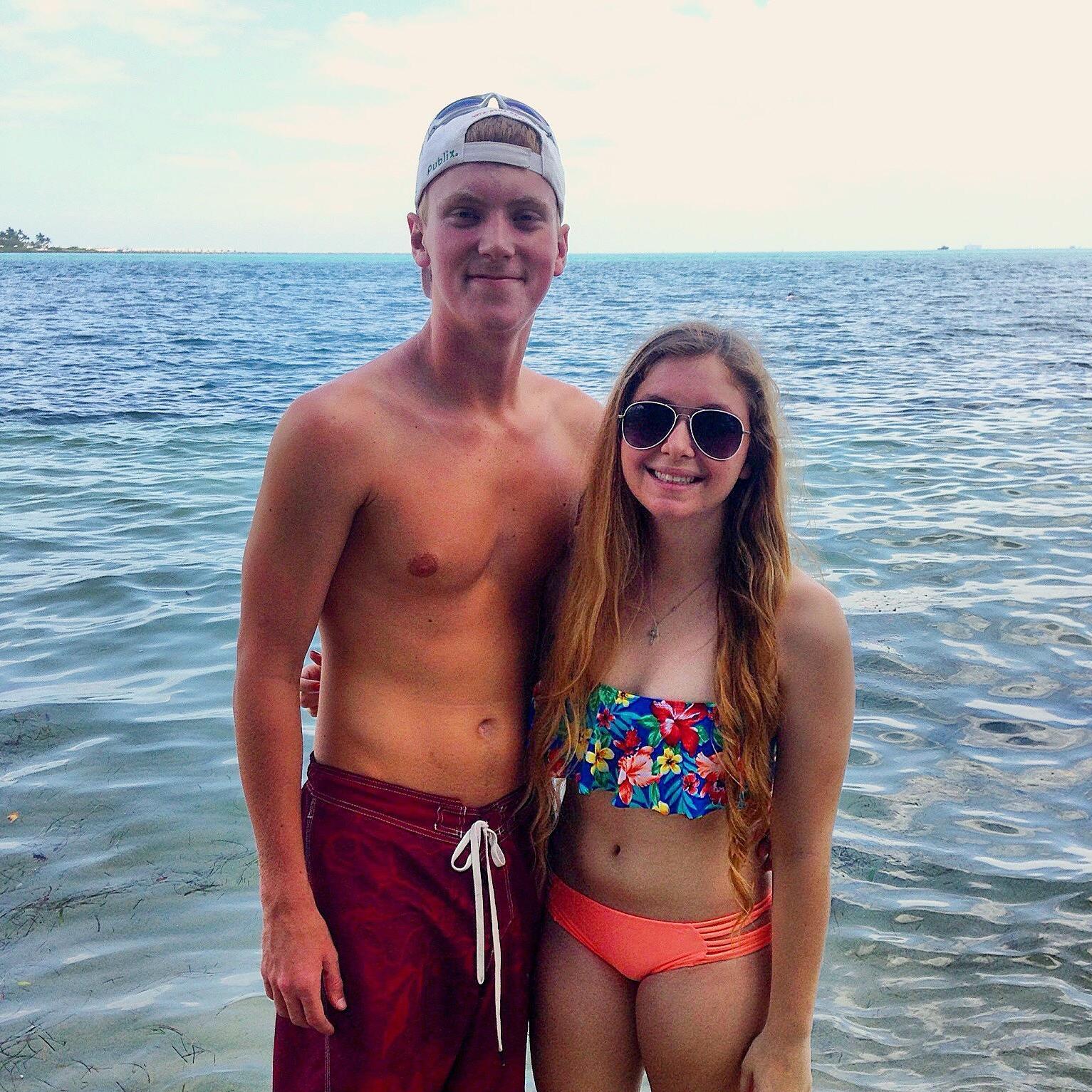 Baby Trevor and Katie in high school