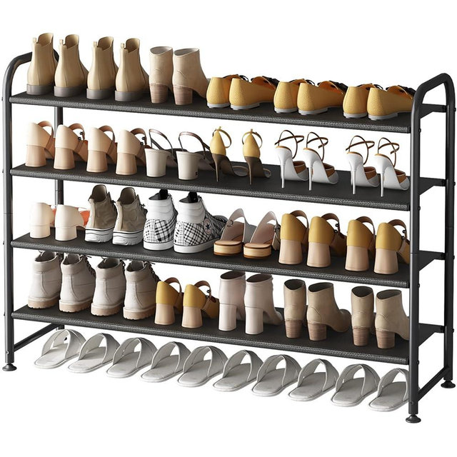 INGIORDAR Shoe Rack 4 Tier Long Storage Organizer Wide Metal Shoe Shelf for Closet Entryway Black