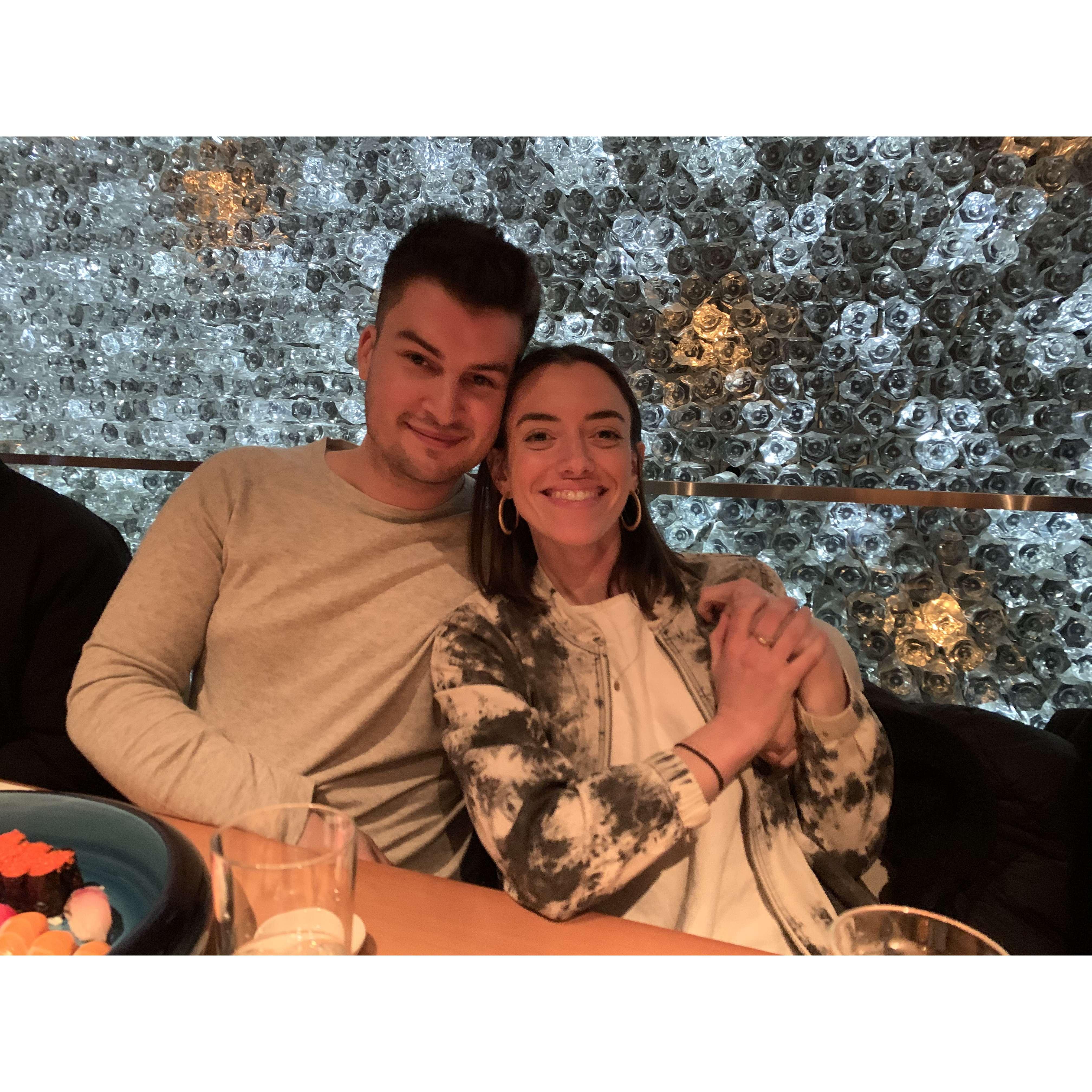 Caroline's birthday - eating sushi with friends in NYC in January 2020
