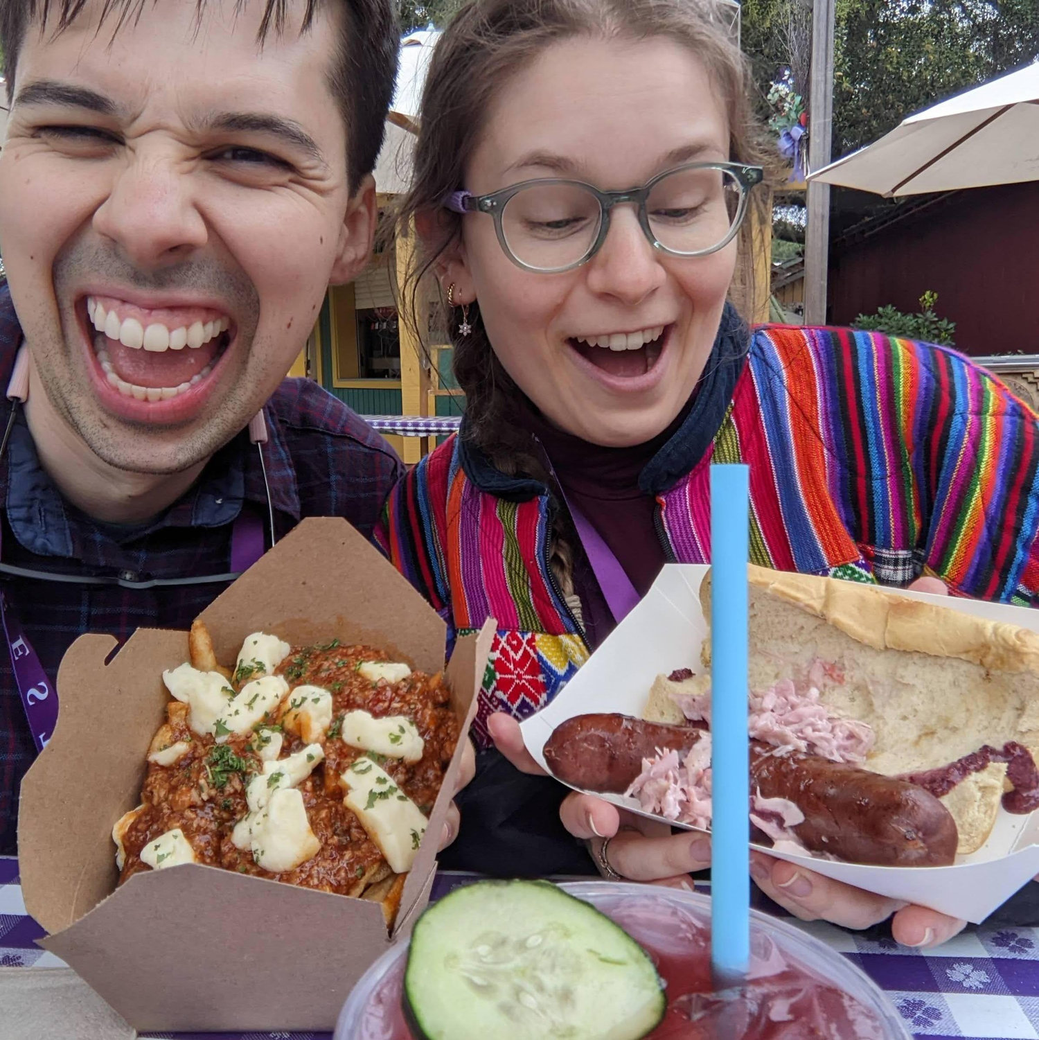 Knott's Berry Farm, April 2024. Emily dropped her hot dog right as David snapped the photo.