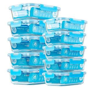 C CREST Glass Meal Prep Containers, [10 Pack] Glass Food Storage Containers with Lids, Airtight Glass Bento Boxes, BPA Free & Leak Proof (10 Lids & 10 Containers)