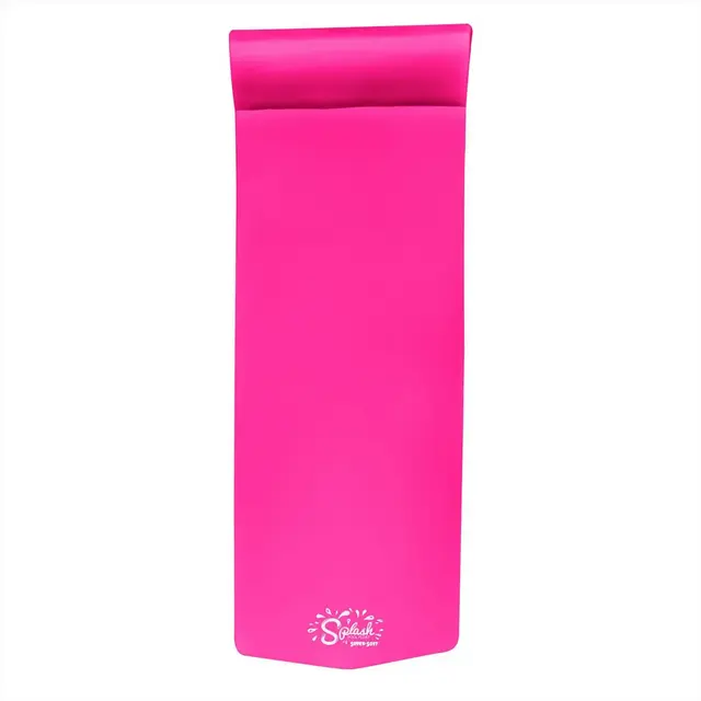 TRC Recreation Splash 1.25 Inch Thick Foam Swimming Pool Float Mat Large Adult Lounger with Built-In Roll Pillow, Flamingo Pink