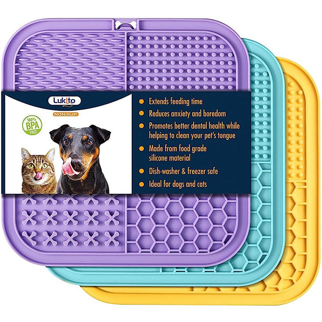 LUKITO 3PCS Licking Mat for Dogs & Cats with Suction Cups, Dog Peanut Butter Lick Pads for Anxiety Relief & Boredom Reducer, Slow Feeder Dog Bowls, Perfect for Bathing, Grooming and Training
