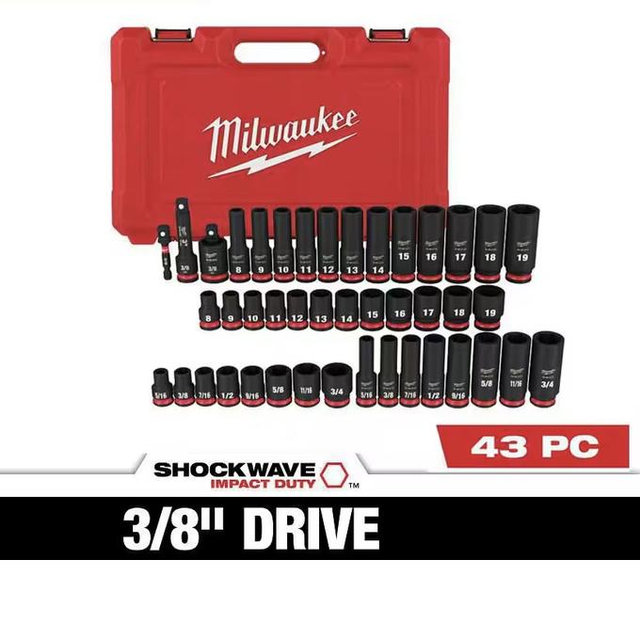 Milwaukee SHOCKWAVE 3/8 in. Drive SAE and Metric 6 Point Impact Socket Set (43-Piece) 49-66-7009